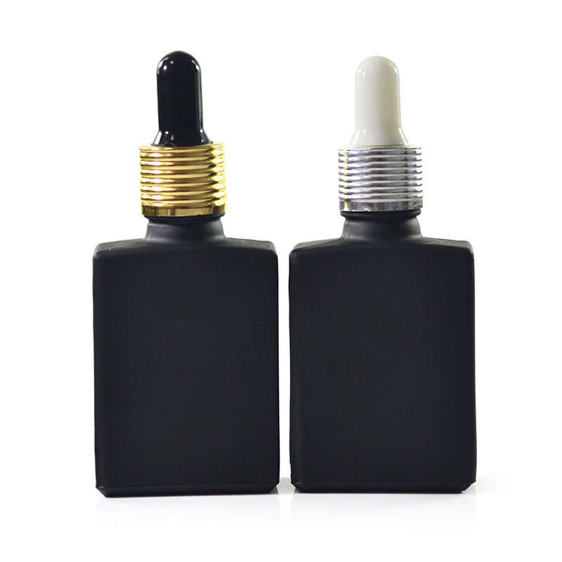 essential oil cosmetic packaging 15ml 30ml 50ml black rectangle perfume glass bottle with aluminum cap