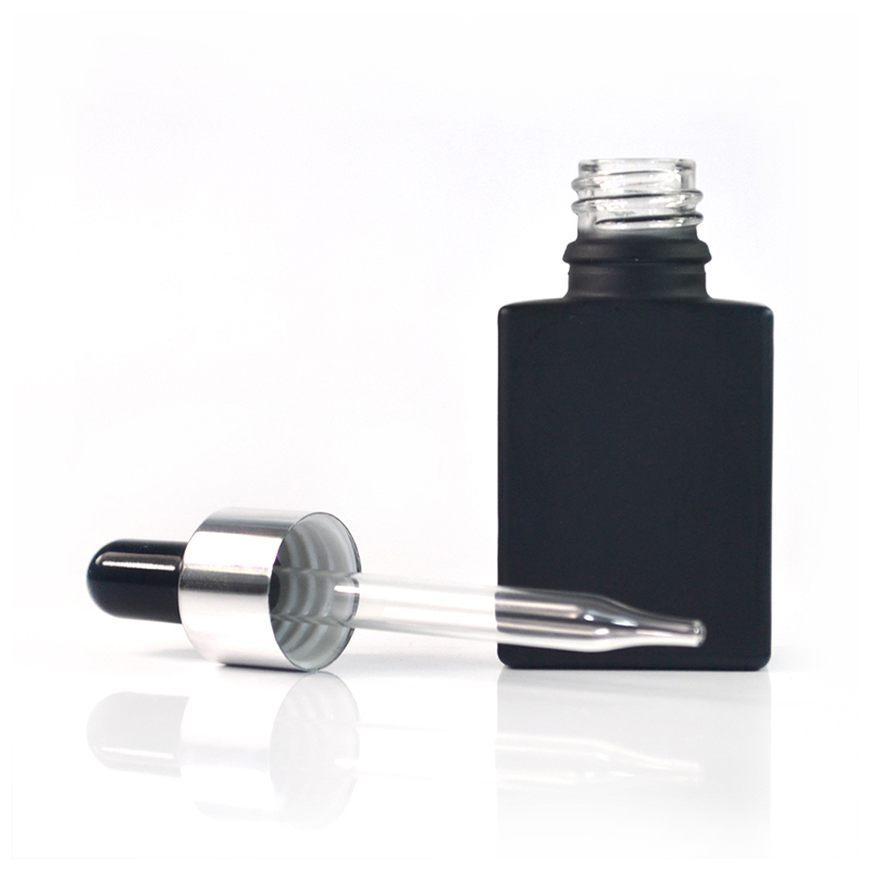 essential oil cosmetic packaging 15ml 30ml 50ml black rectangle perfume glass bottle with aluminum cap
