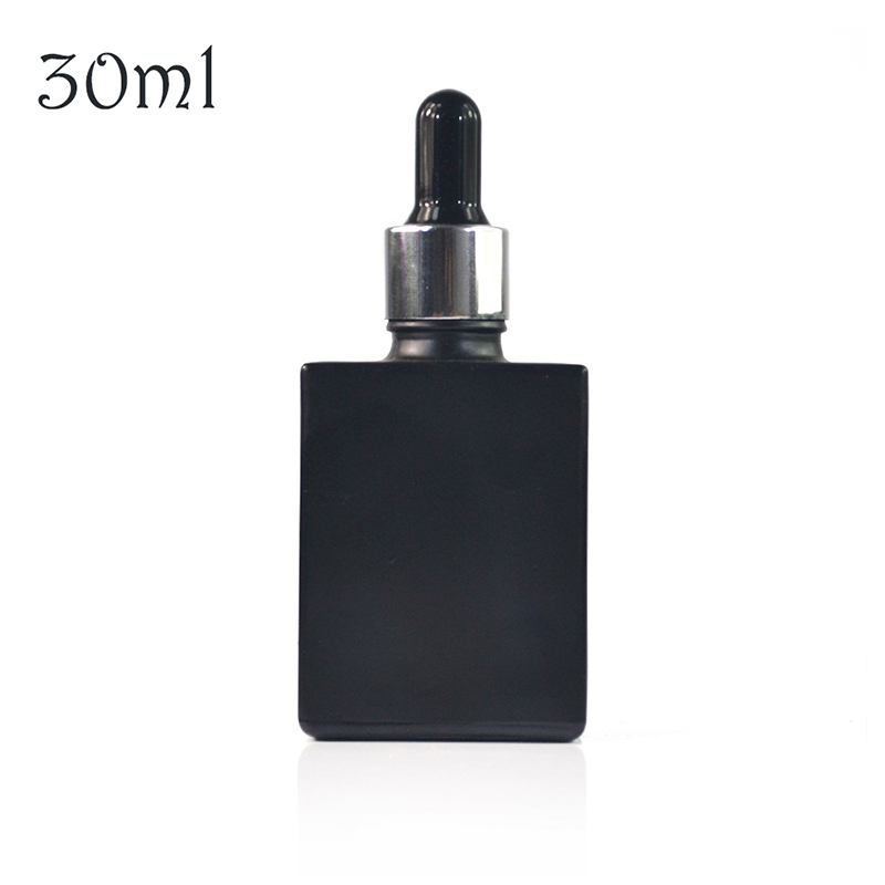 essential oil cosmetic packaging 15ml 30ml 50ml black rectangle perfume glass bottle with aluminum cap