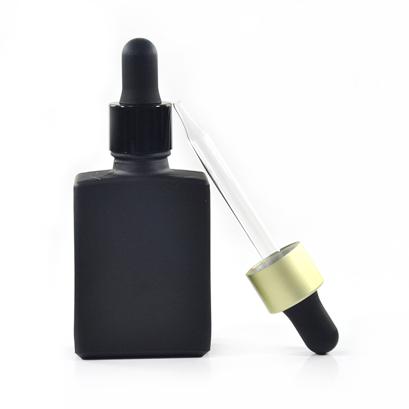 essential oil cosmetic packaging 15ml 30ml 50ml black rectangle perfume glass bottle with aluminum cap