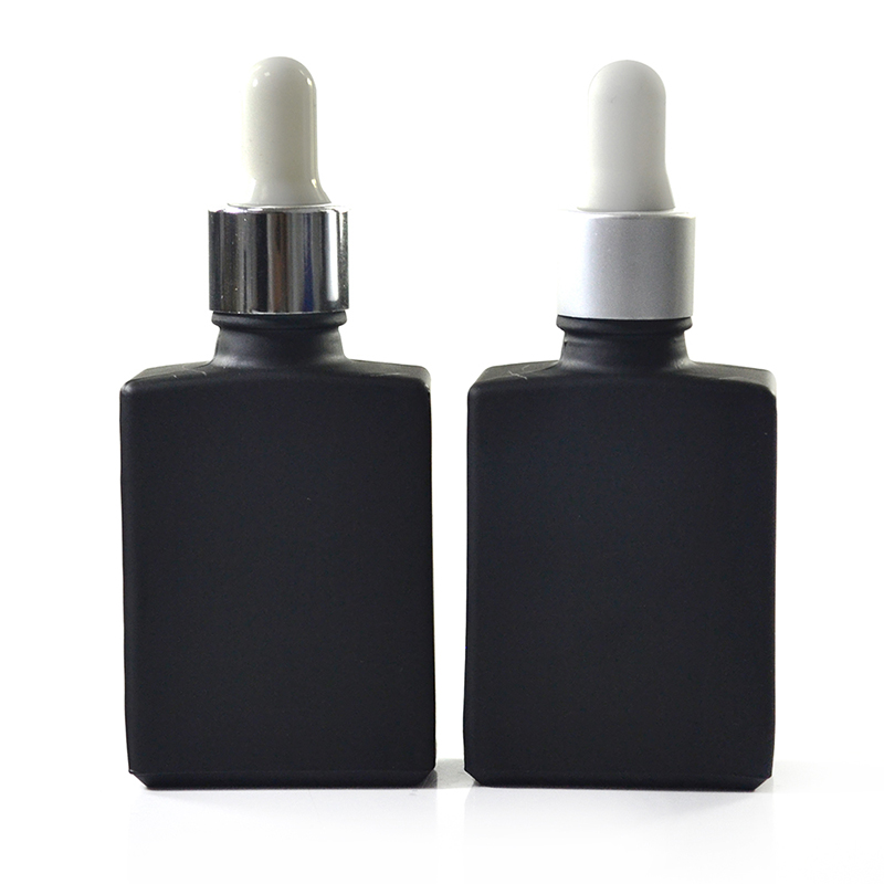 essential oil cosmetic packaging 15ml 30ml 50ml black rectangle perfume glass bottle with aluminum cap