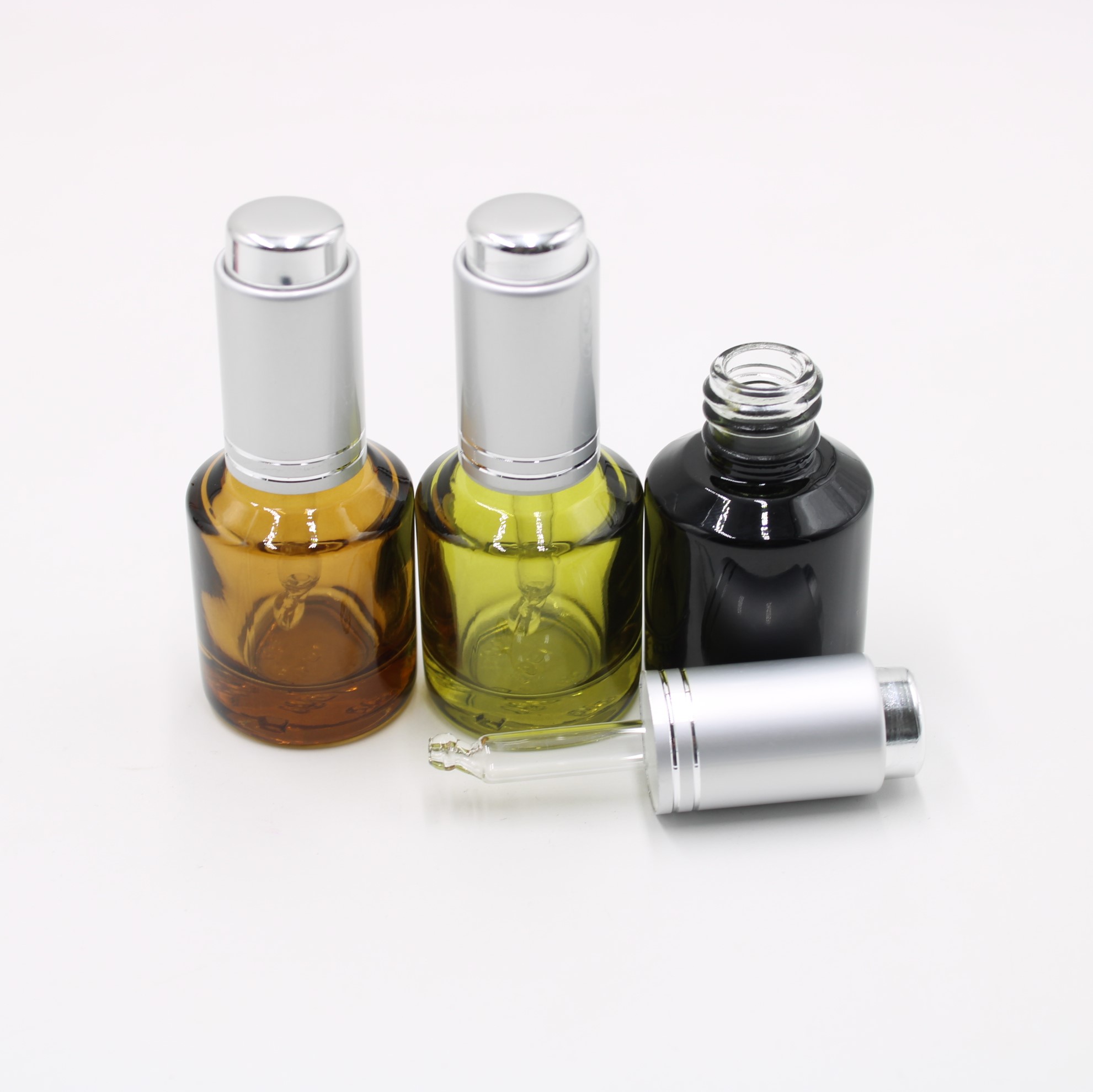 essential oil e liquid perfume amber glass dropper bottle with press pump cap push down button