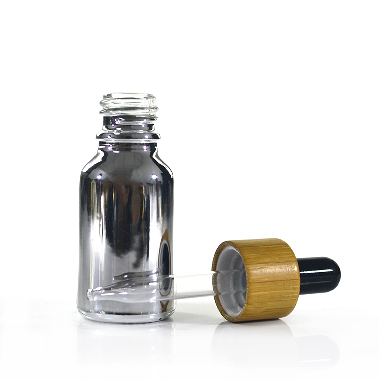 essential oil e liquid silver gold-plating 10ml 20ml 30ml glass cosmetic dropper bottle with bamboo lid