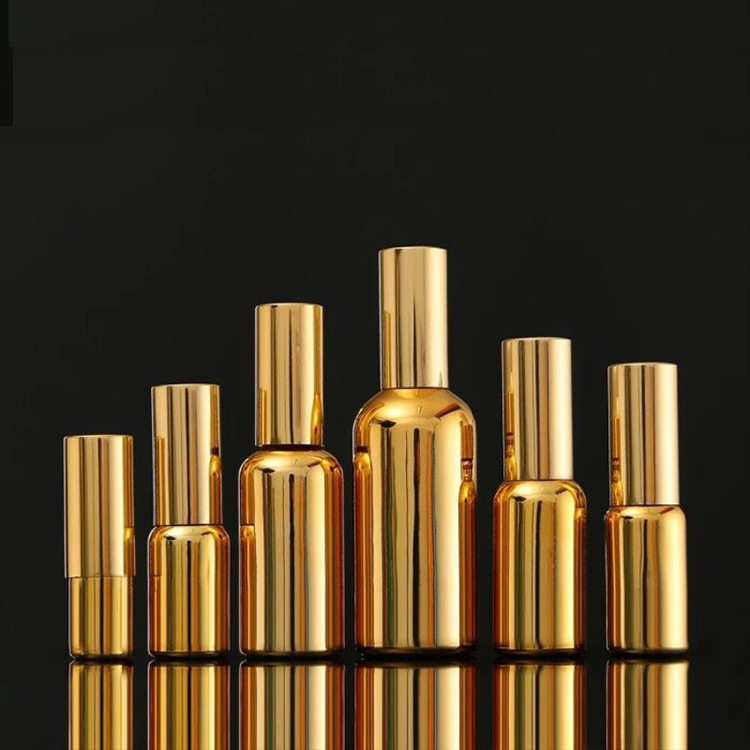 essential oil gold glass dropper bottle with pump cap