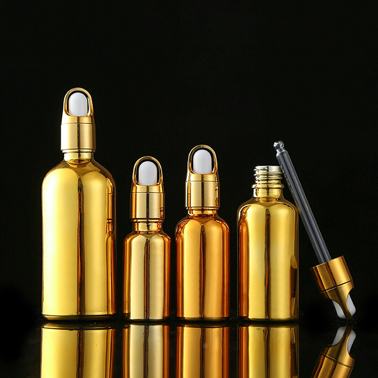 essential oil gold glass dropper bottle with pump cap