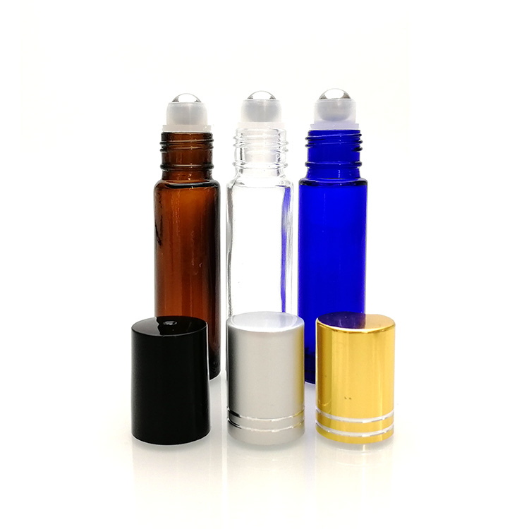 essential oil perfume 5ml 8ml 10ml 10 ml clear blue amber glass roll on bottles with roller stainless steel ball