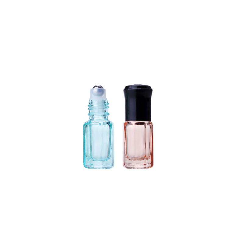 essential oil small 3ml clear octagonal blue amber pink glass eye cream roll on bottle with metal roller ball and cap