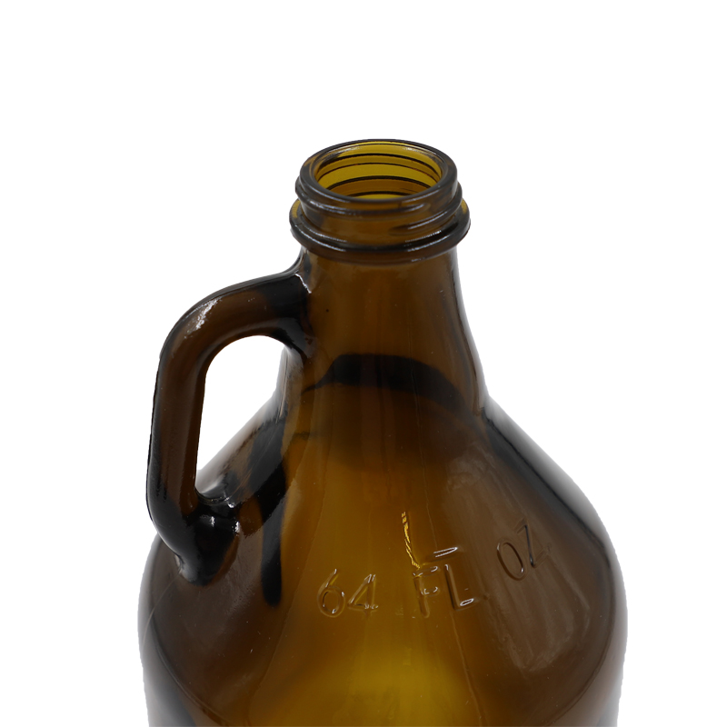 etched color round amber 64oz glass beer growler