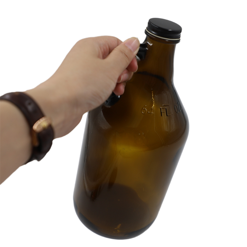 etched color round amber 64oz glass beer growler