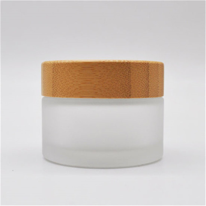 face cream bottle frosted glass cosmetic jar 50ml 100ml skincare glass packaging with bamboo cap