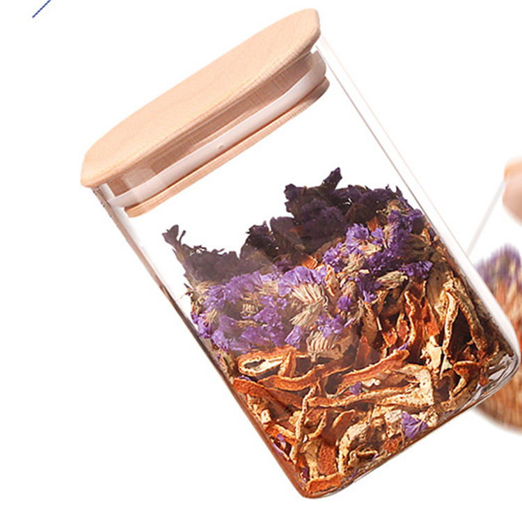 factor directly  borosilicate glass square glass storage jar with bamboo lid