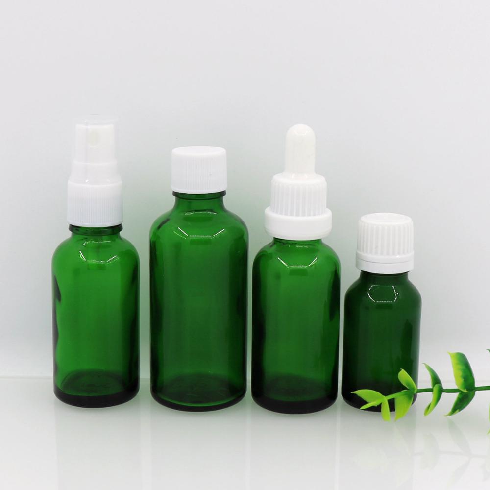 factory 10ml 20ml 30ml frosted green boston round essential oil glass bottles for serum essence cbd/beard oil packaging