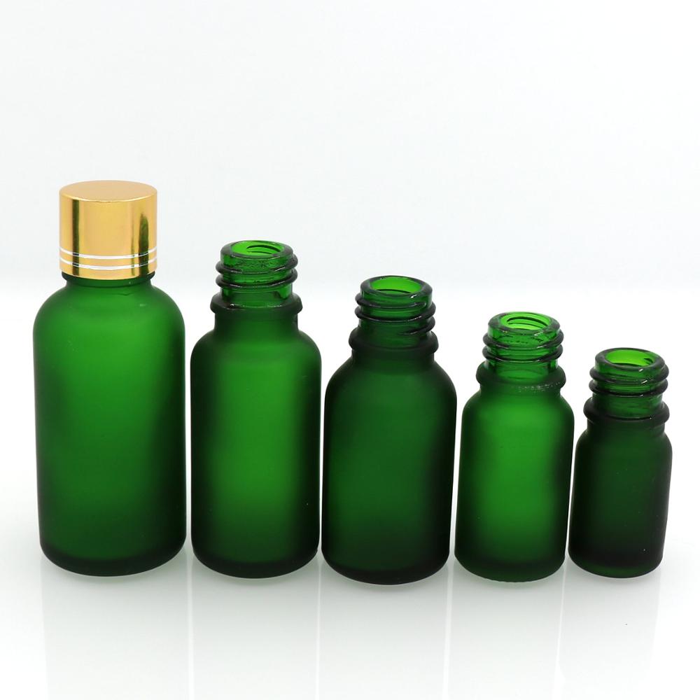 factory 10ml 20ml 30ml frosted green boston round essential oil glass bottles for serum essence cbd/beard oil packaging