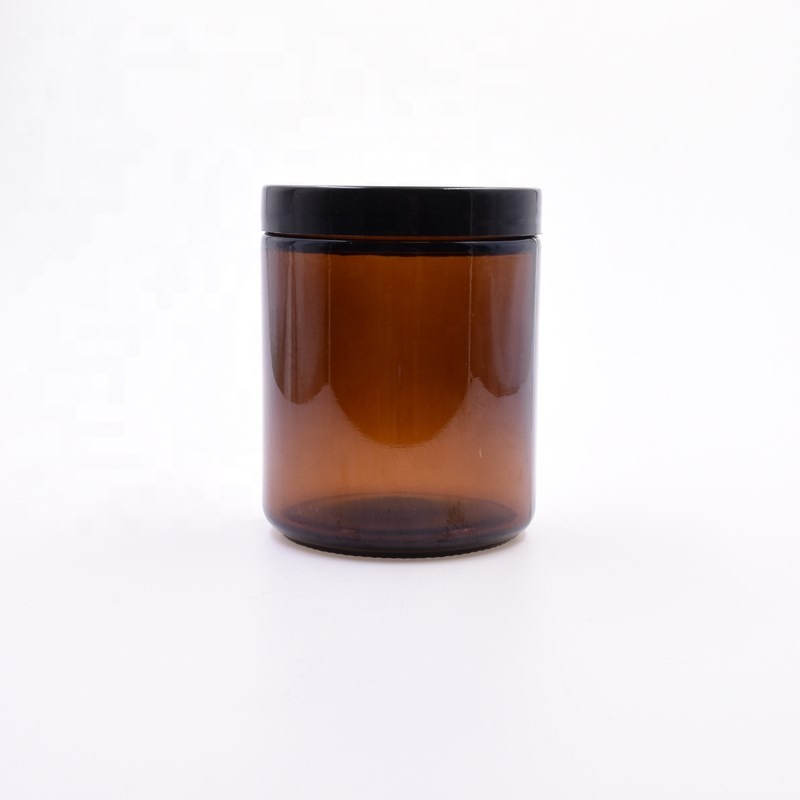 factory 8oz round amber 250ml candle cosmetics containers and packaging weed cbd jar flower packaging glass jar with plastic lid