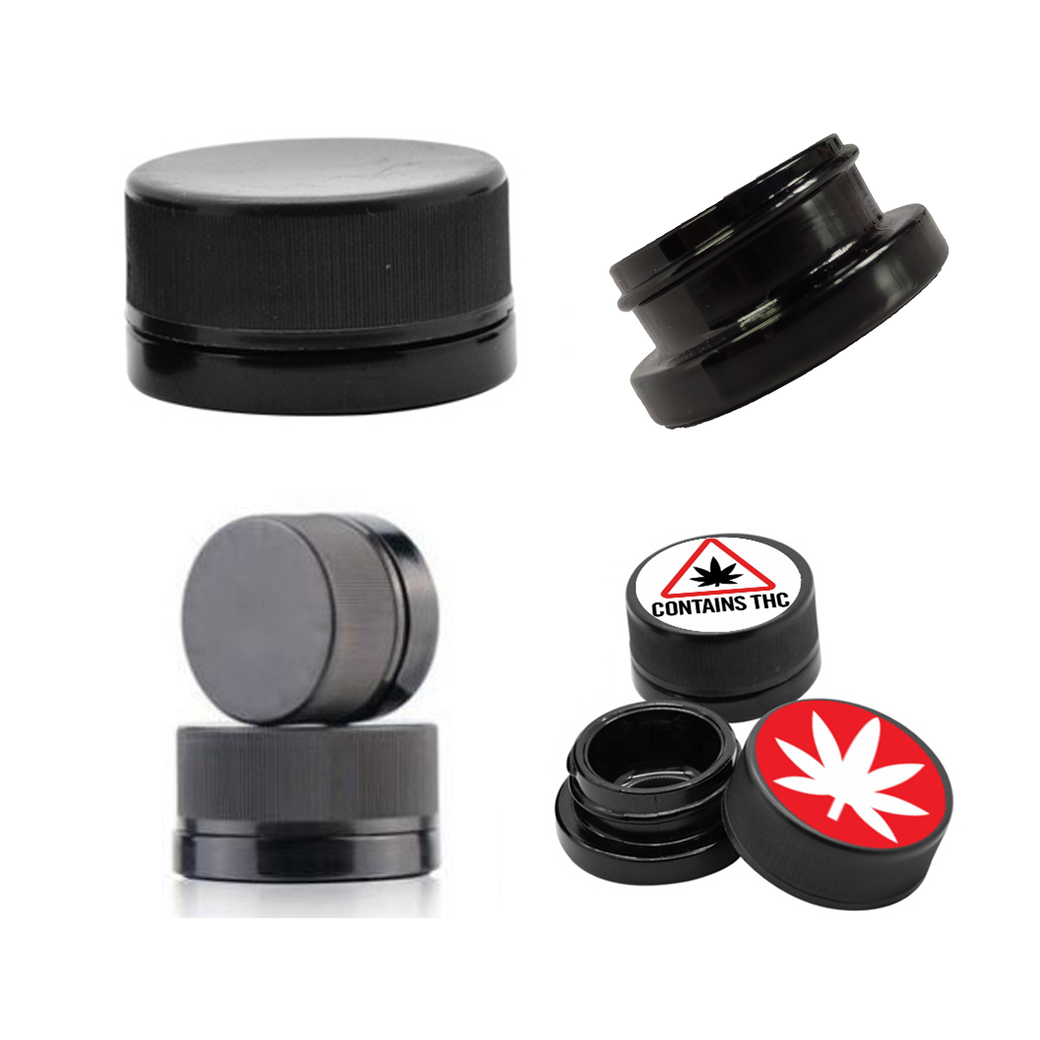 factory OEM Custom logo 9ml 0.32oz black glass shoulderless wide mouth weed hemp CBD concentrate container jars with CR cap