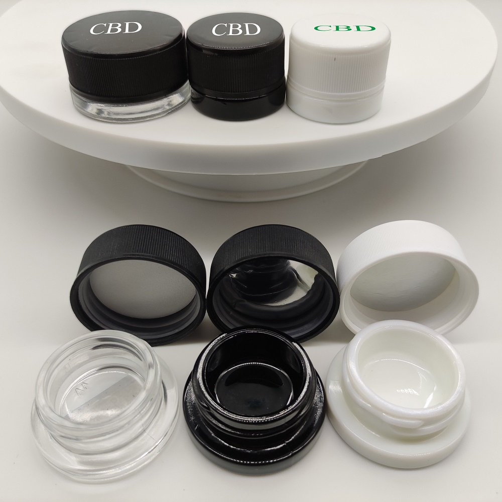 factory OEM Custom logo 9ml 0.32oz black glass shoulderless wide mouth weed hemp CBD concentrate container jars with CR cap
