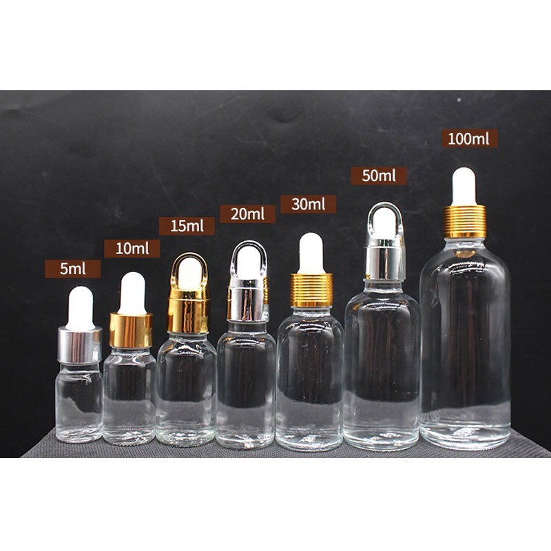 factory custom 100ml 50ml 30ml 20ml 15ml 10ml 5ml 3ml gold serum essential oil glass bottle with dropper with white cap