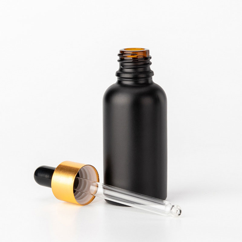 factory custom 3ml 5ml 10ml 15ml 20ml 30ml 50ml 100ml matte black dropper glass glass essential oil bottle with gold caps