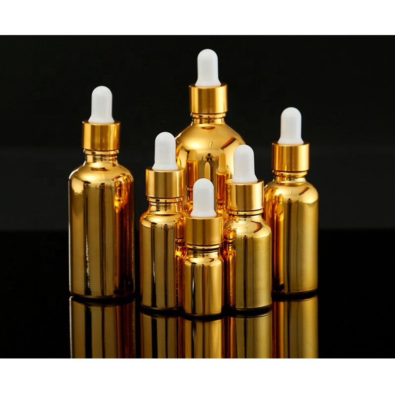 factory custom essential oil glass bottle 5ml 10ml 15ml 20ml 30ml 50ml 100ml Colorful dropper glass bottle with gold caps