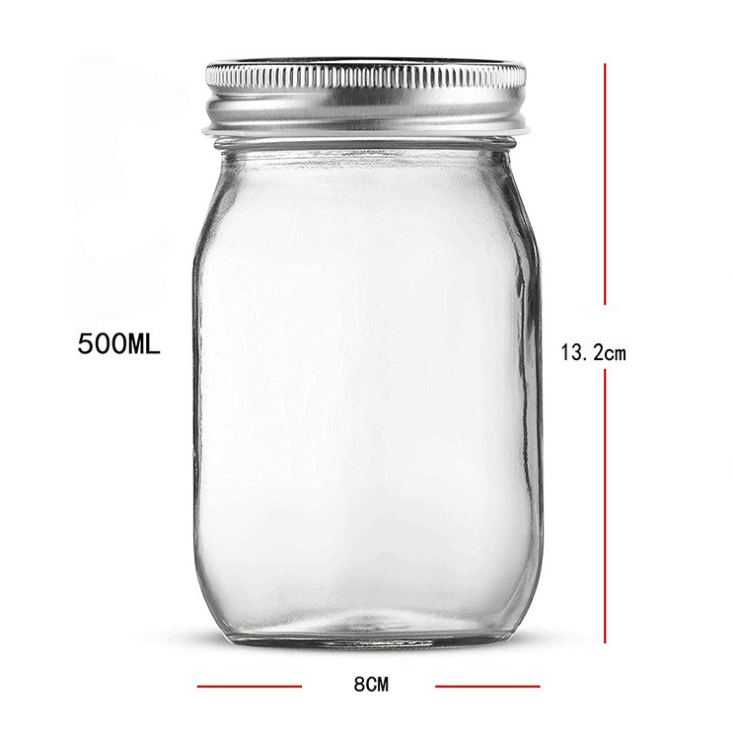 factory direct sale 500ml wide mouth large glass mason jar with metal 2piece lid