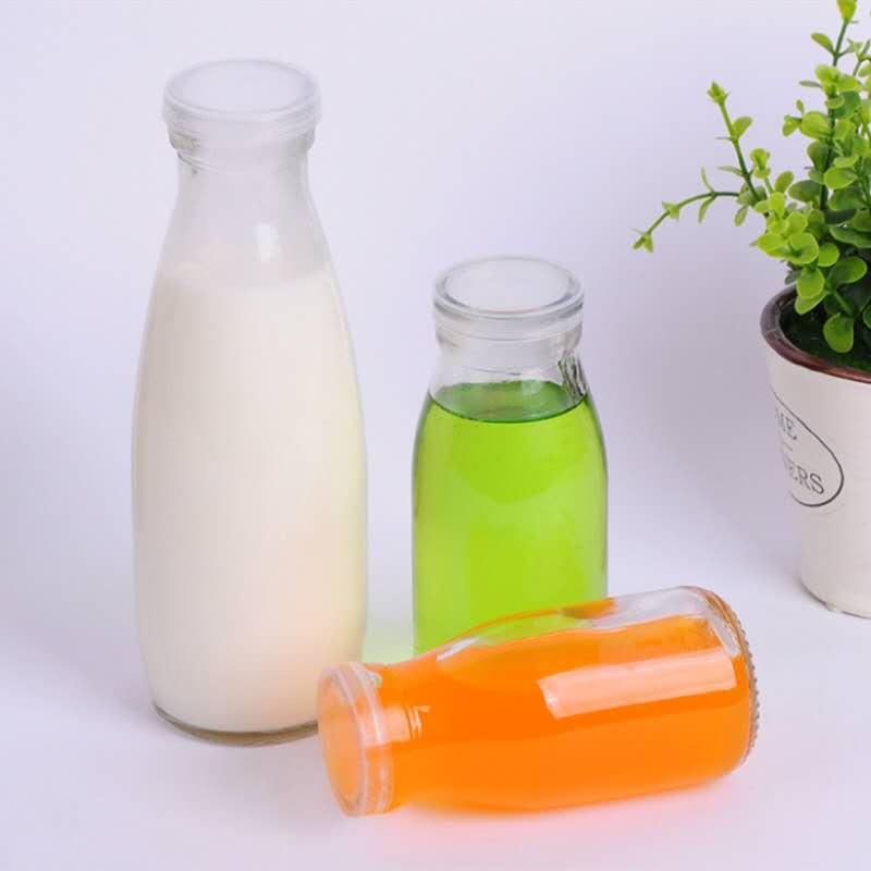 factory direct sale customizable BPA free metal cap 200ml 250ml 500ml 1000ml Glass milk bottle with lids