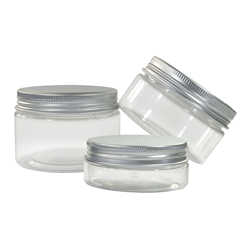 factory direct supply 200g 500g pet bottle clear cosmetic container 30ml 50ml 100ml plastic cream jar with aluminum lid