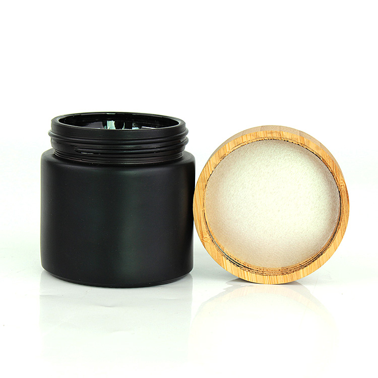 factory direct wholesale black round glass storage jar container with wooden lid