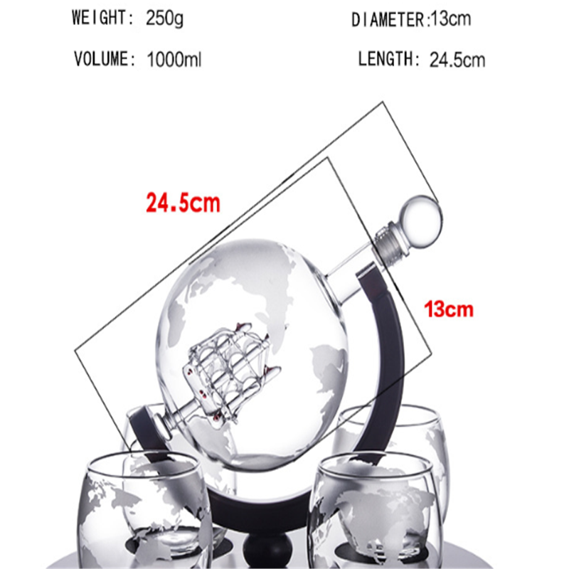 factory directly offer globe shape wine decanter with 2 glasses