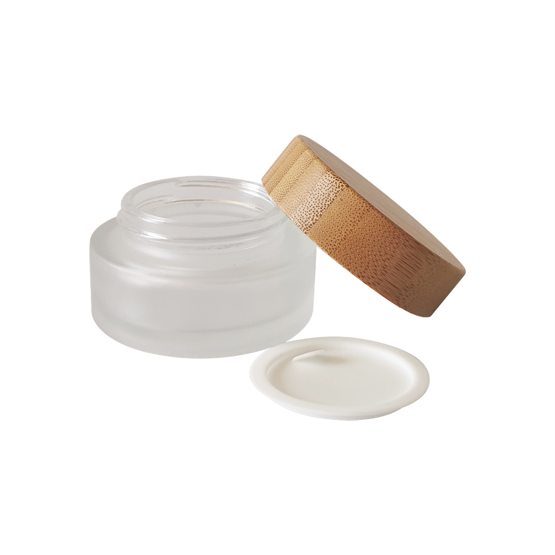 factory eco friendly100g bamboo packaging empty cosmetic cream frosted glass container bamboo jar with lid