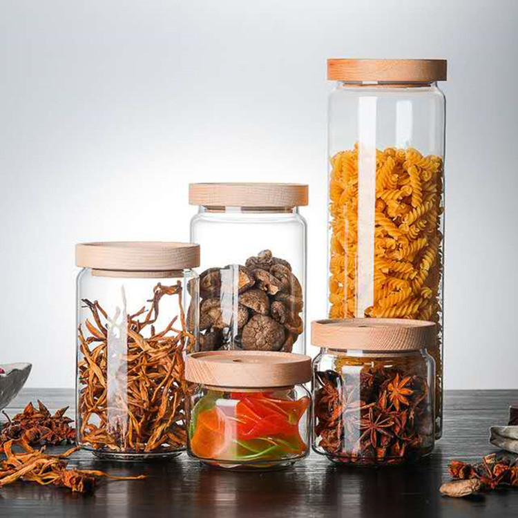 factory handmade borosilicate glass storage jar with bamboo lid