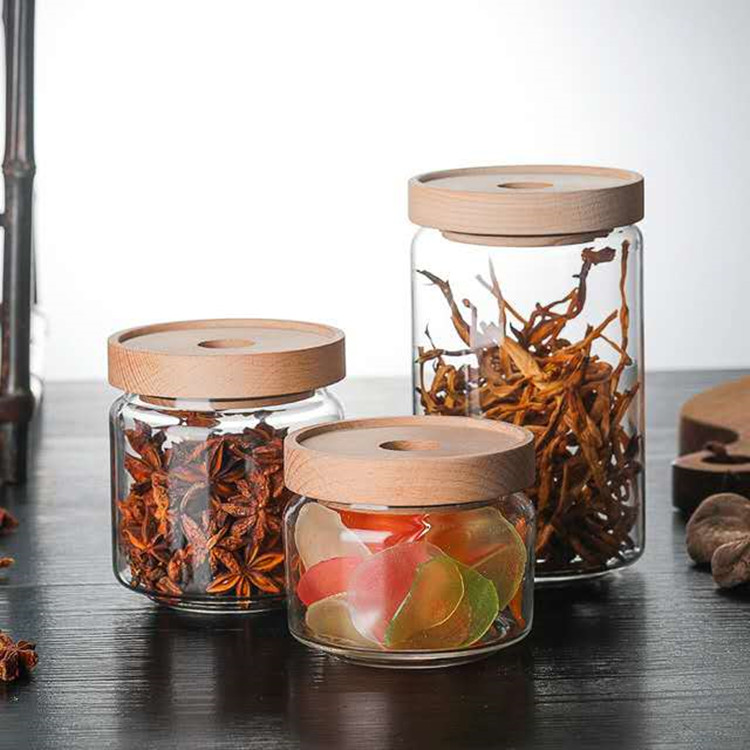 factory handmade borosilicate glass storage jar with bamboo lid