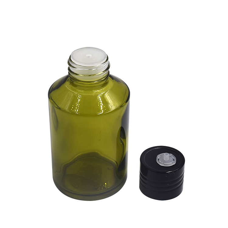 factory price 60ml 125lml 200ml 250ml large empty olive clear green costom elegant glass lotion bottle with black top
