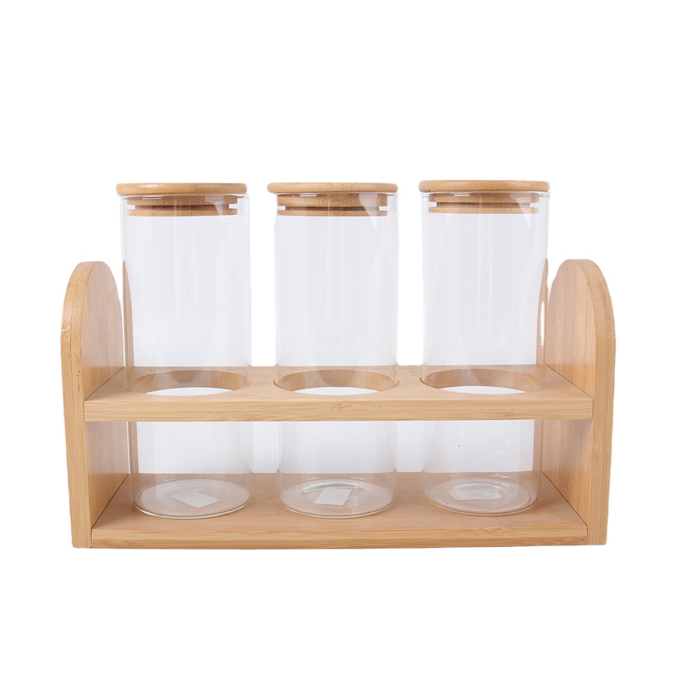 factory price fashion kitchen wooden lid storage bottle spice jar set