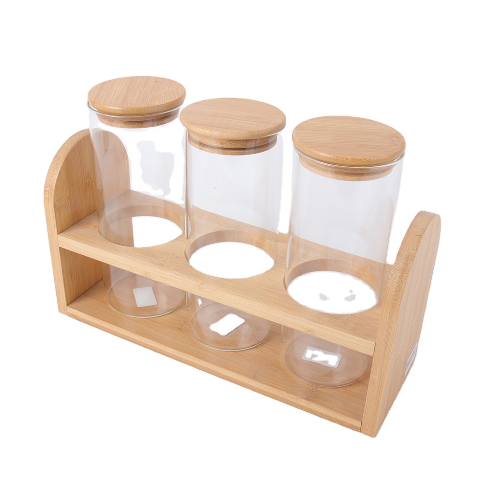 factory price fashion kitchen wooden lid storage bottle spice jar set
