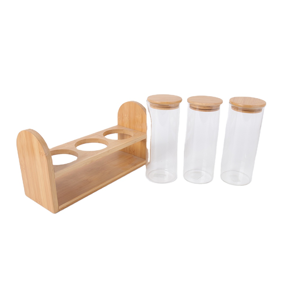 factory price fashion kitchen wooden lid storage bottle spice jar set