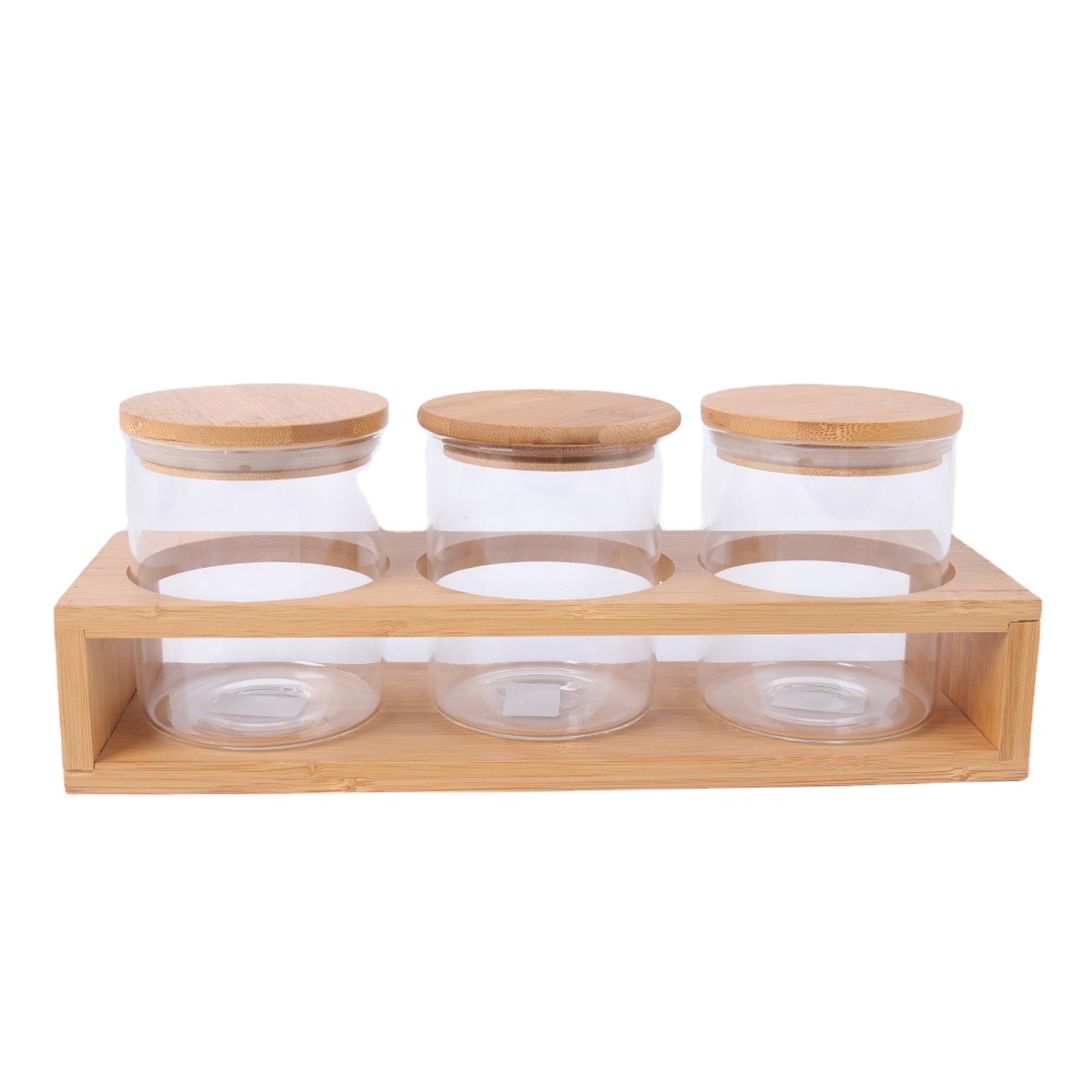 factory price kitchen cooking a set of 3 cans spice jar with wood lid