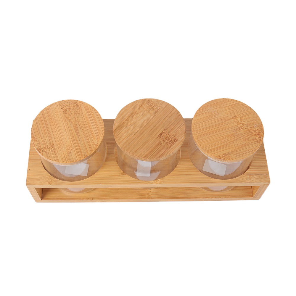 factory price kitchen cooking a set of 3 cans spice jar with wood lid