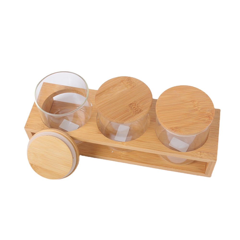 factory price kitchen cooking a set of 3 cans spice jar with wood lid