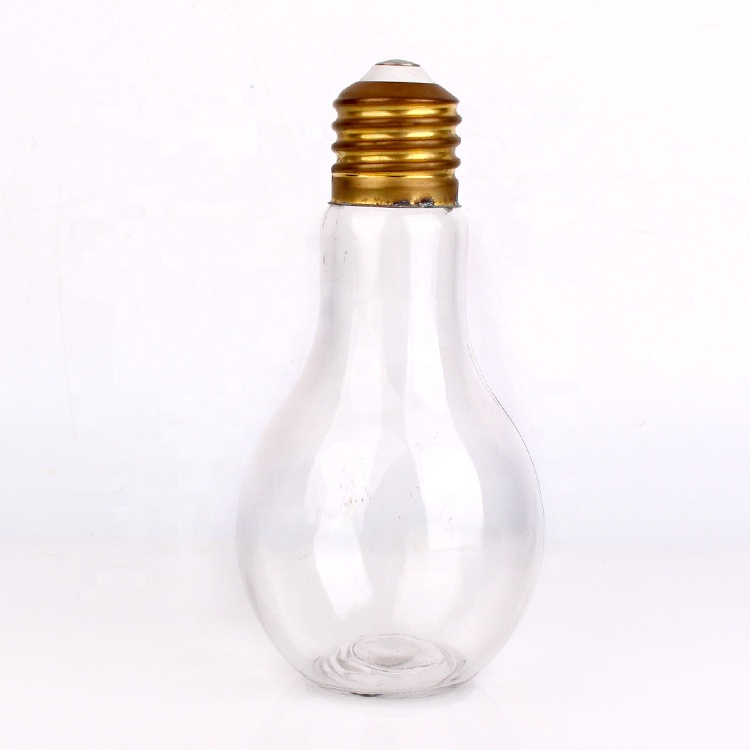 factory supply 500ml 16oz glass light bulb beverage juice drinking bottle with lid and straw