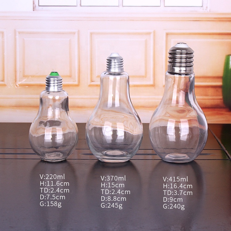 factory supply 500ml 16oz glass light bulb beverage juice drinking bottle with lid and straw
