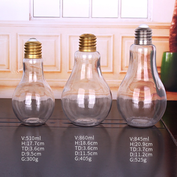 factory supply 500ml 16oz glass light bulb beverage juice drinking bottle with lid and straw