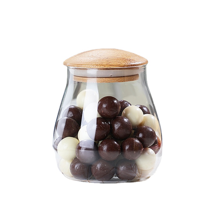 factory supply borosilicate glass food storage jars with wood lids