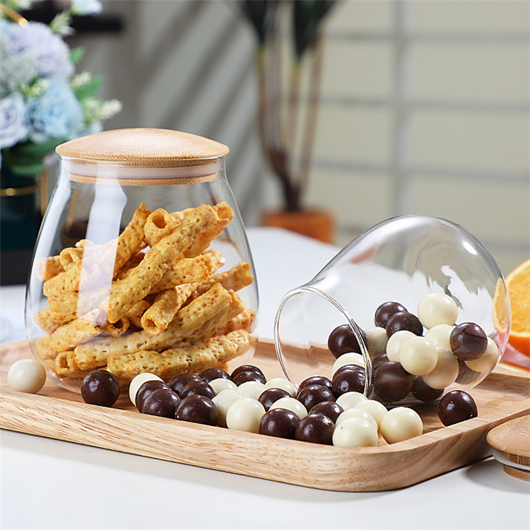 factory supply borosilicate glass food storage jars with wood lids