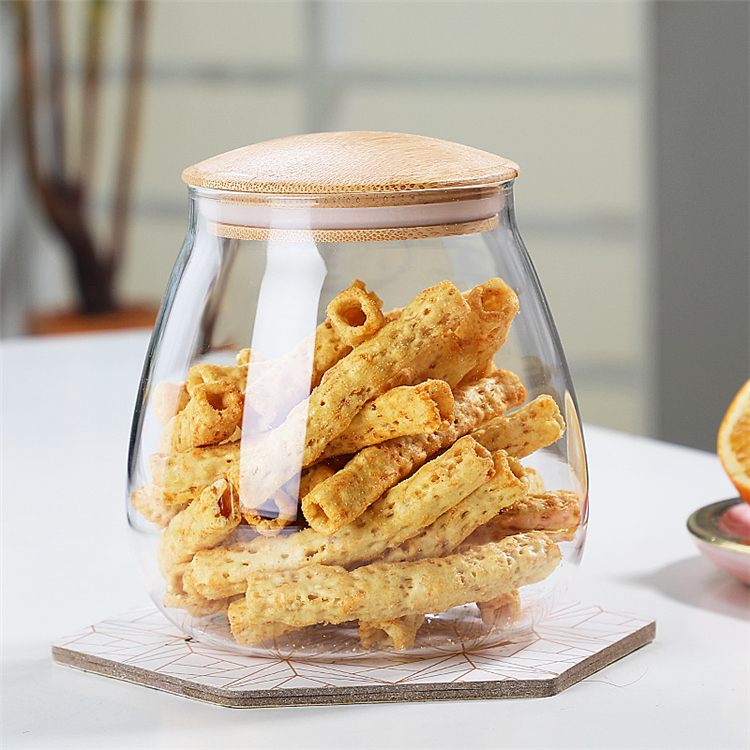 factory supply borosilicate glass food storage jars with wood lids
