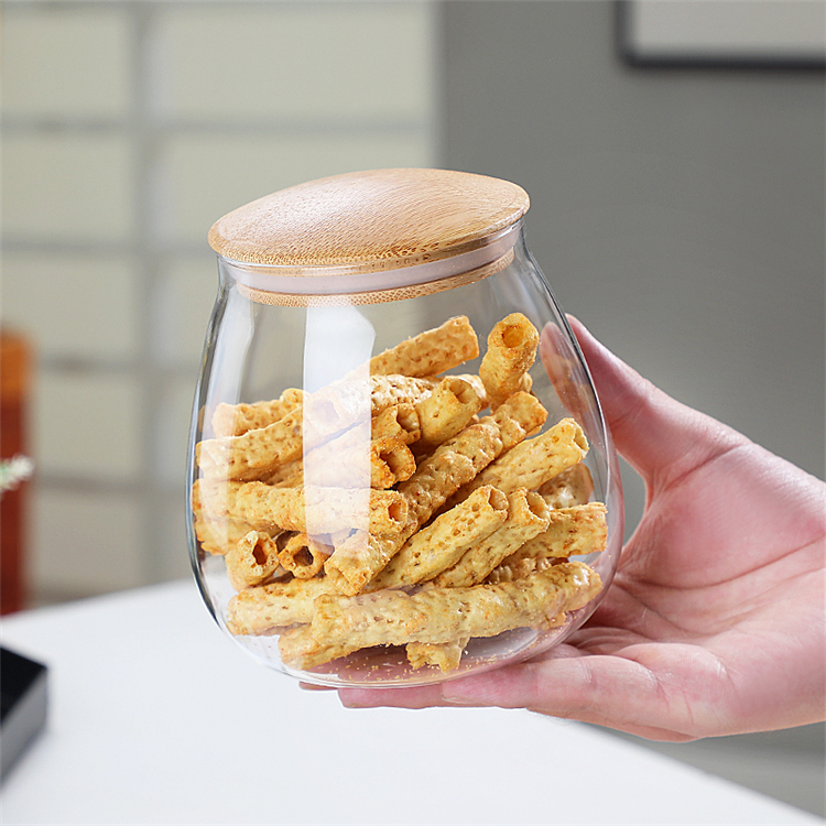 factory supply borosilicate glass food storage jars with wood lids