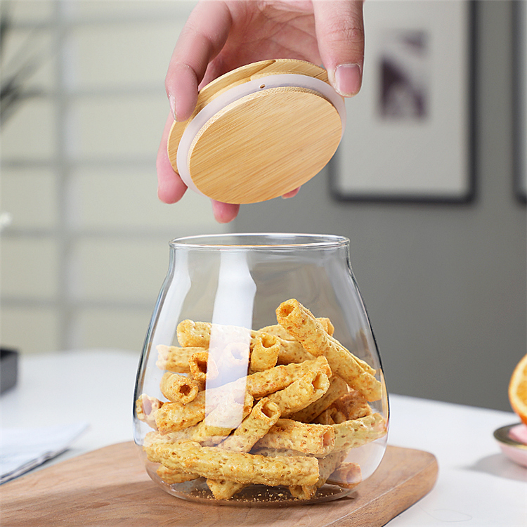 factory supply borosilicate glass food storage jars with wood lids
