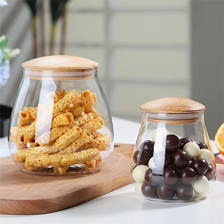 factory supply borosilicate glass food storage jars with wood lids
