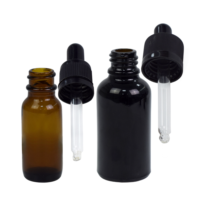 factory wholesale 15ml 30ml 1oz brown amber black oil bottle personal care packaging glass massage dropper oil bottle