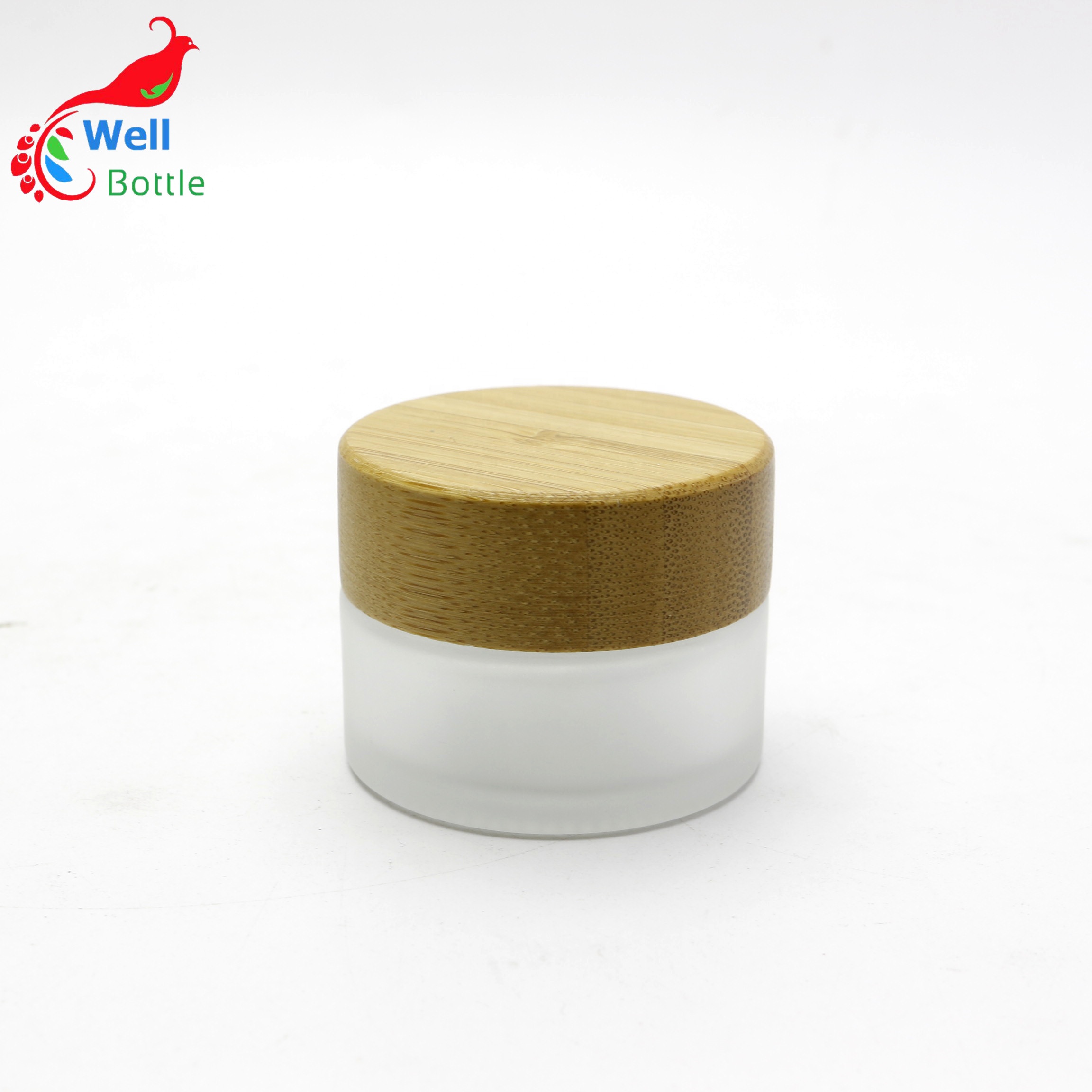 factory wholesale cosmetic bamboo jar clear frosted glass cream jar BJ-021RL