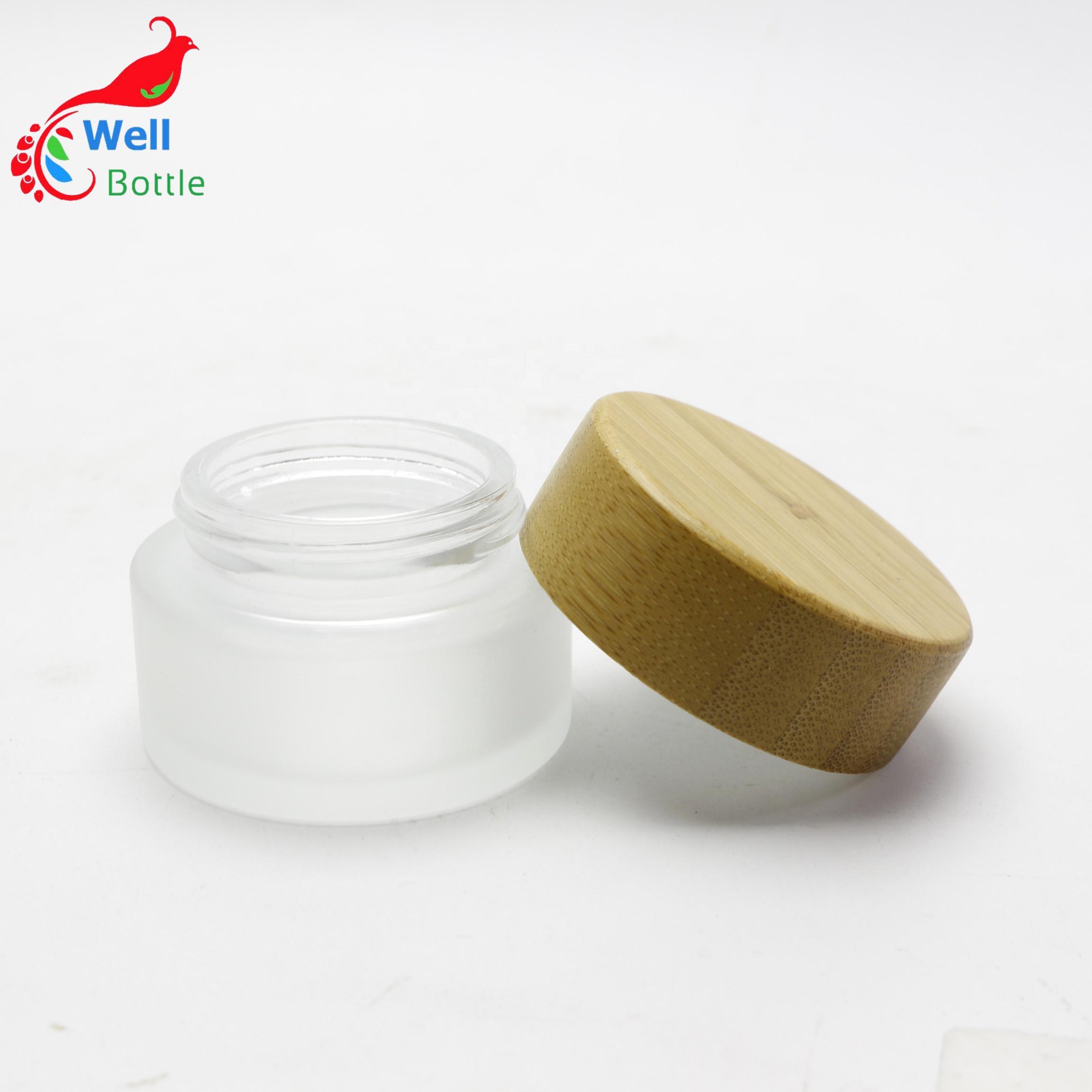 factory wholesale cosmetic bamboo jar clear frosted glass cream jar BJ-021RL